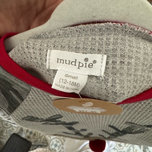 MUD PIE Reindeer Appliqué Christmas Waffle Gray Camo T Shirt NWT Size 12-18M - Picture 5 of 5